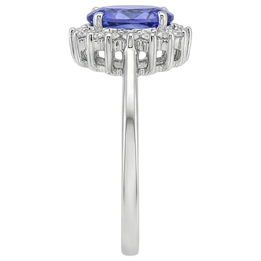 Ovaler Tansanit Ring mit Aus der Erde Abgebauter Natürlicher Diamanten 9 Karat Neugold Weiß 14K