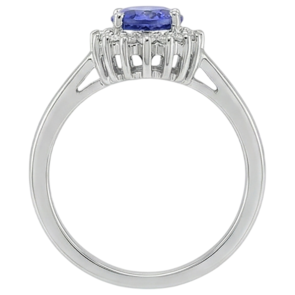 Ovaler Tansanit Ring mit Aus der Erde Abgebauter Natürlicher Diamanten 9 Karat Neugold Weiß 14K