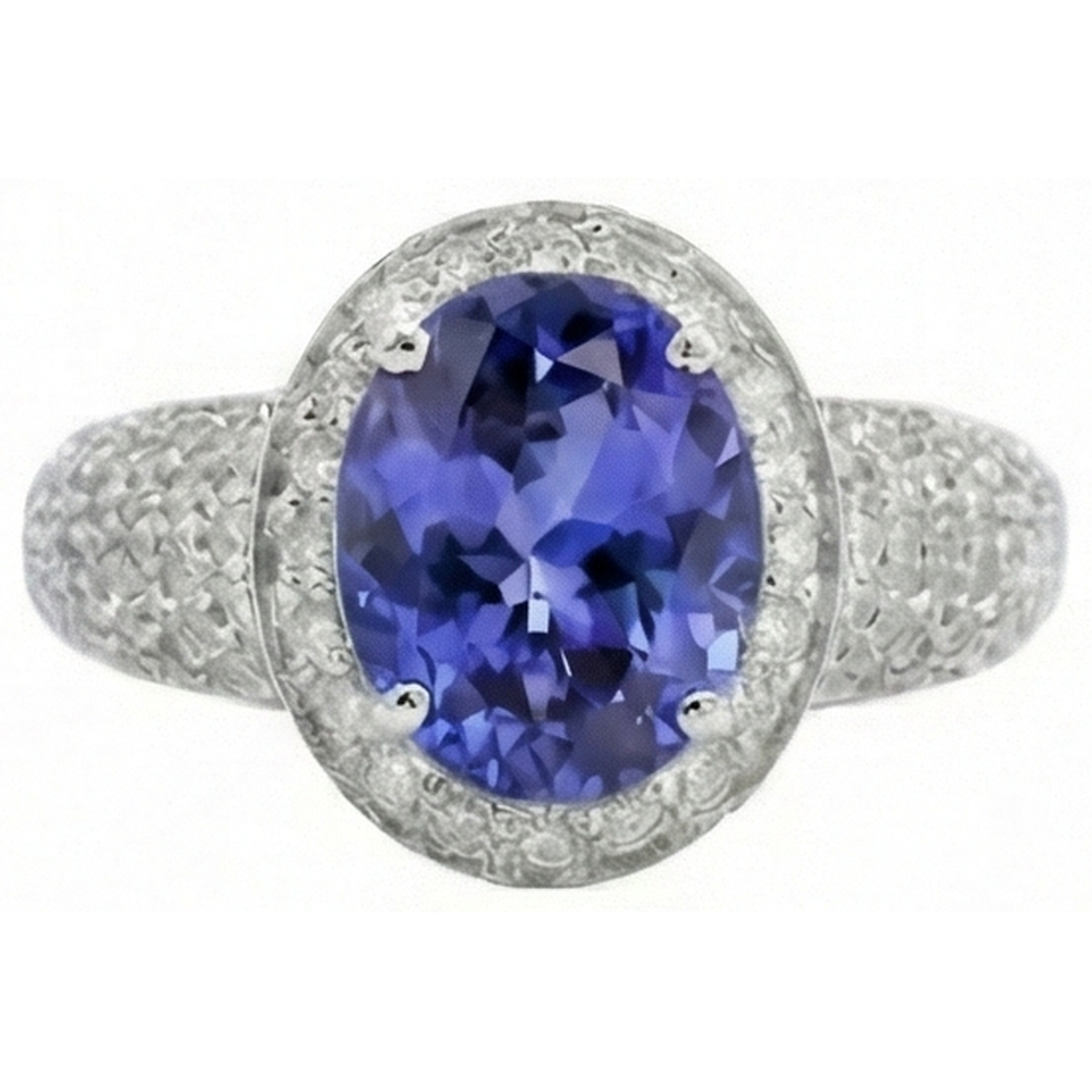 Ovaler Tansanit & Aus der Erde Abgebauter Natürlicher Diamanten 7 Karat Ring Pave Weißgold 14K