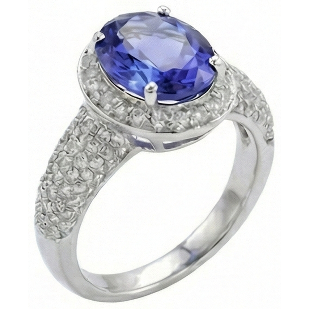 Ovaler Tansanit & Aus der Erde Abgebauter Natürlicher Diamanten 7 Karat Ring Pave Weißgold 14K