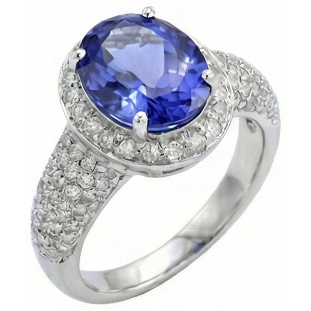 Ovaler Tansanit & Aus der Erde Abgebauter Natürlicher Diamanten 7 Karat Ring Pave Weißgold 14K