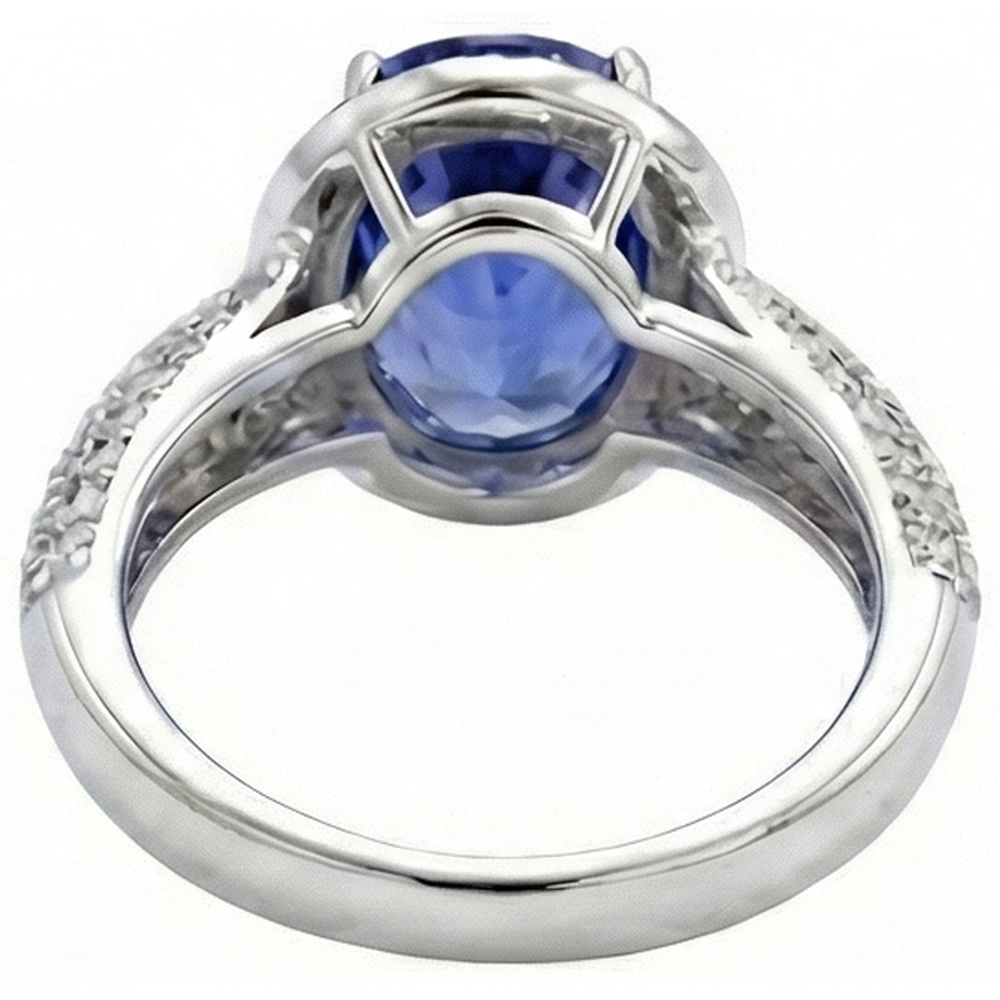 Ovaler Tansanit & Aus der Erde Abgebauter Natürlicher Diamanten 7 Karat Ring Pave Weißgold 14K