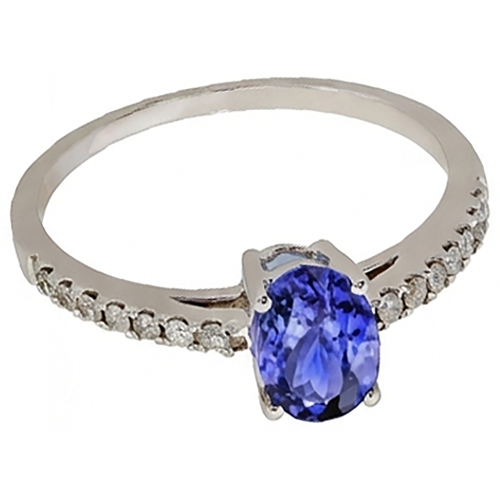 Ovaler Tansanit und Aus der Erde Abgebauter Natürlicher Diamanten 5.50 Karat Ring Weißgold 14K
