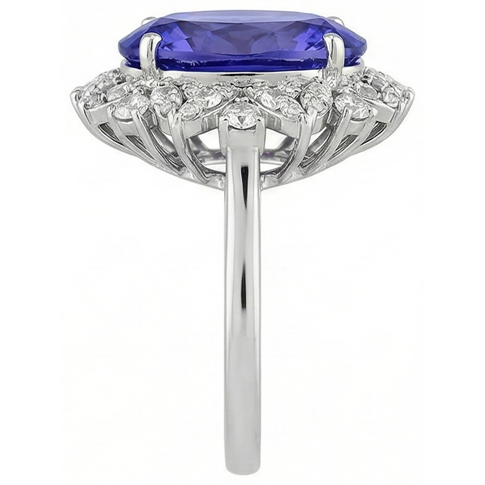 Ovaler Tansanit und Aus der Erde Abgebauter Natürlicher Diamanten 7 Karat Ring Weißgold 14K