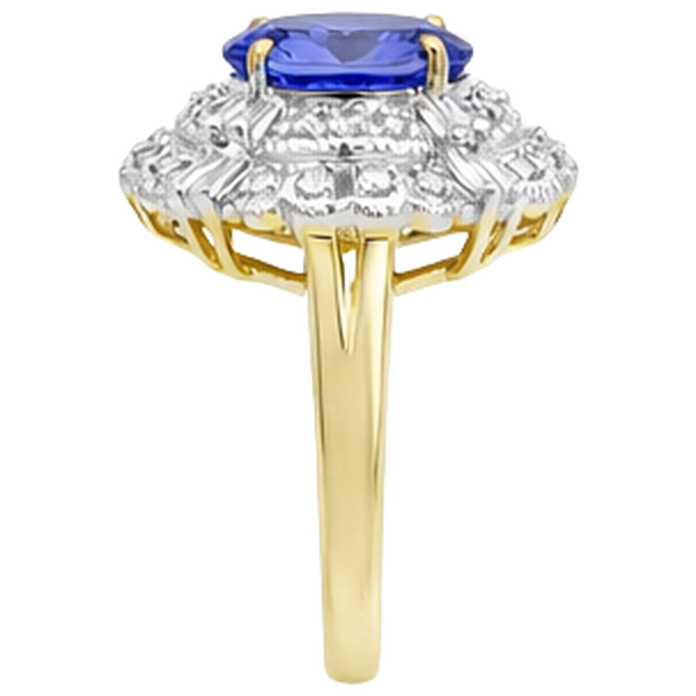 Ovaler Tansanit und Baguette Aus der Erde Abgebauter Natürlicher Diamanten Goldring 8 Karat Neu