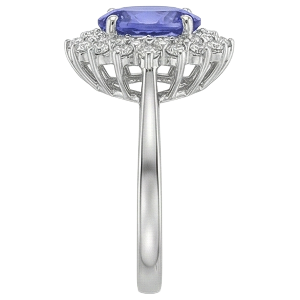 Ovaler Tansanit und runde Aus der Erde Abgebauter Natürlicher Diamanten 11,25 Karat Ring Weißgold 14K