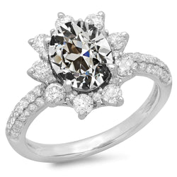 Ovaler alter Bergmann Echt Diamant Halo Ring Pave Set Flower Style 11.50 Karat