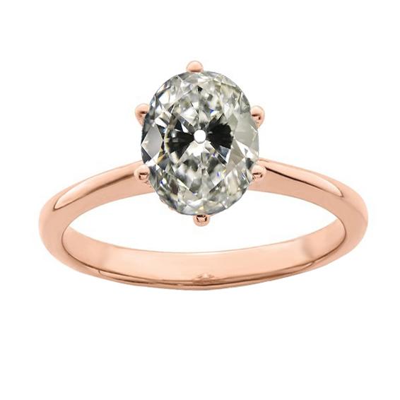 Ovaler alter Bergmann Echt Diamant Solitaire Ring 14K Roségold 3.50 Karat