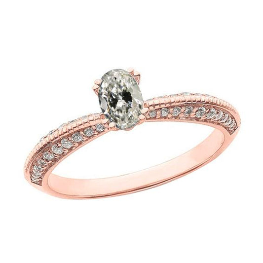 Ovaler alter Bergmann Echt Diamantring aus Roségold mit zwei Zinken. 3.50 Karat