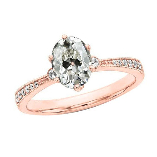 Ovaler alter Bergmann Natürlich Diamant Damenring aus Roségold 4.25 Karat konischer Schaft