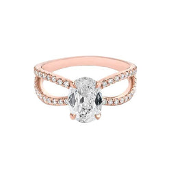 Ovaler alter Minenschliff Echt Diamantring Doppelschaft 3.90 Karat Roségold 14K