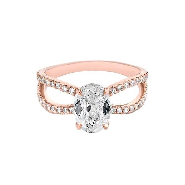 Ovaler alter Minenschliff Echt Diamantring Doppelschaft 3.90 Karat Roségold 14K