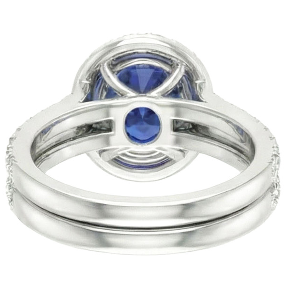 Ovaler blauer Saphir Halo-Verlobungsring-Set 10,25 Karat Weißgold
