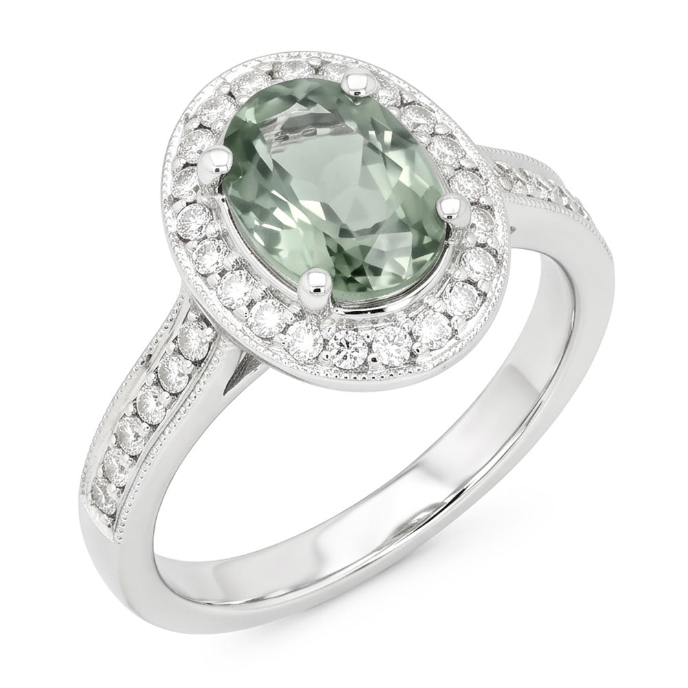 Ovaler grüner Saphir-Halo-Ring
