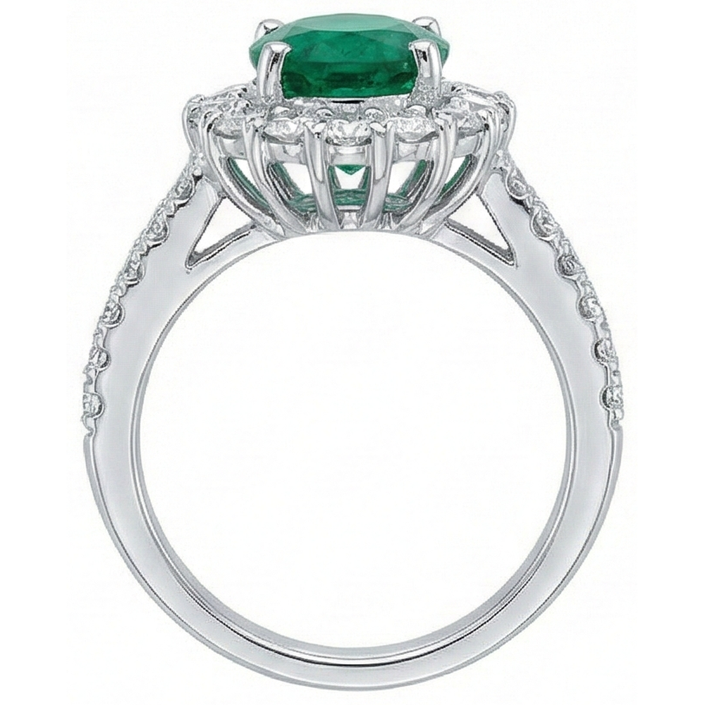 Ovaler grüner Smaragd-Aus der Erde Abgebauter Natürlicher Diamant-Edelstein-Ring 2.50 Karat Weißgold 14K