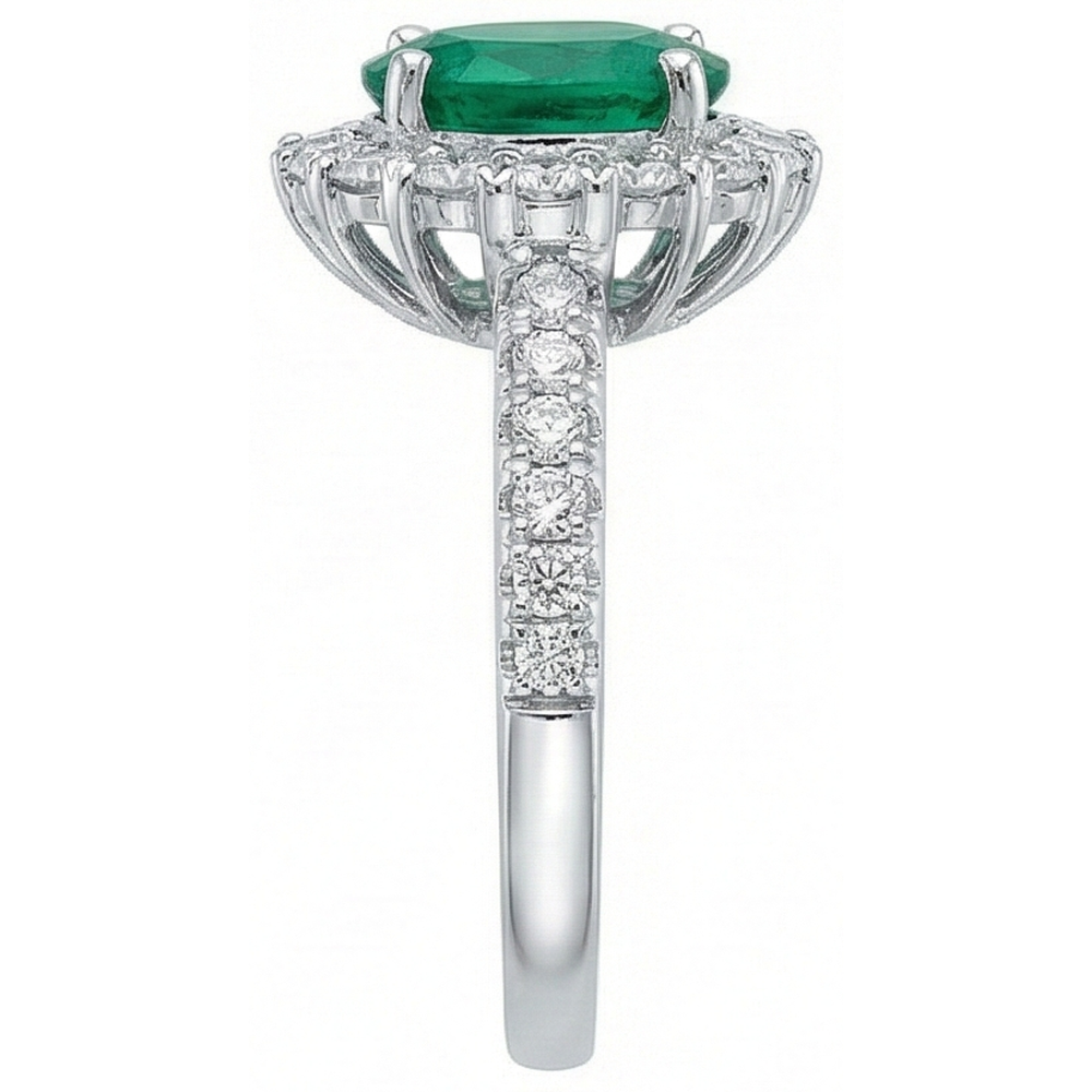 Ovaler grüner Smaragd-Aus der Erde Abgebauter Natürlicher Diamant-Edelstein-Ring 2.50 Karat Weißgold 14K
