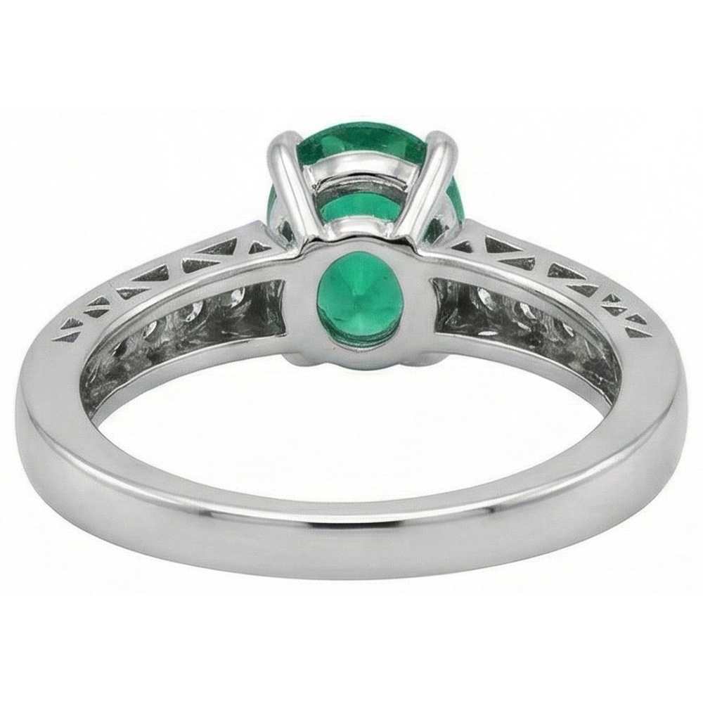 Ovaler grüner Smaragd- und Aus der Erde Abgebauter Natürlicher Diamanten-Ring 3,60 kt 14K Weißgold