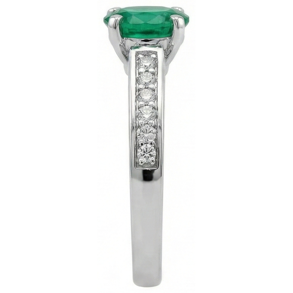 Ovaler grüner Smaragd- und Aus der Erde Abgebauter Natürlicher Diamanten-Ring 3,60 kt 14K Weißgold