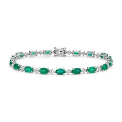Ovaler grüner Smaragd und runder echter Diamant-Tennisarmband, 15,25 Karat Schmuck