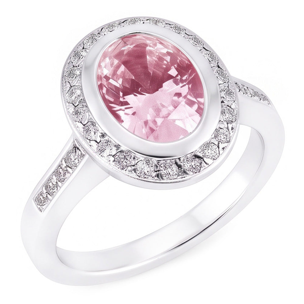 Ovaler rosa Halo-Edelstein-Ring 2.41 ct Weißgold 14K