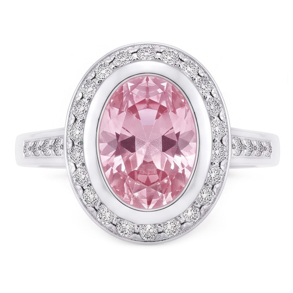 Ovaler rosa Halo-Edelstein-Ring 2.41 ct Weißgold 14K