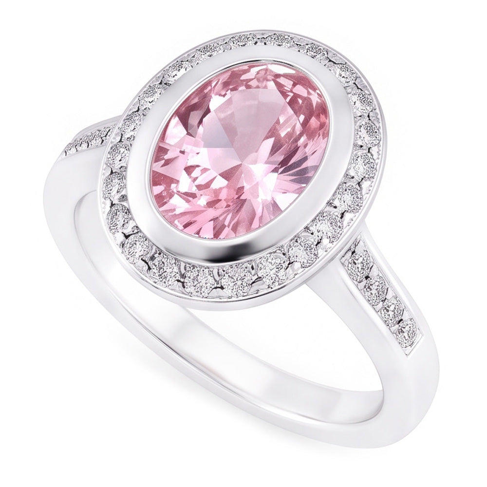 Ovaler rosa Halo-Edelstein-Ring 2.41 ct Weißgold 14K