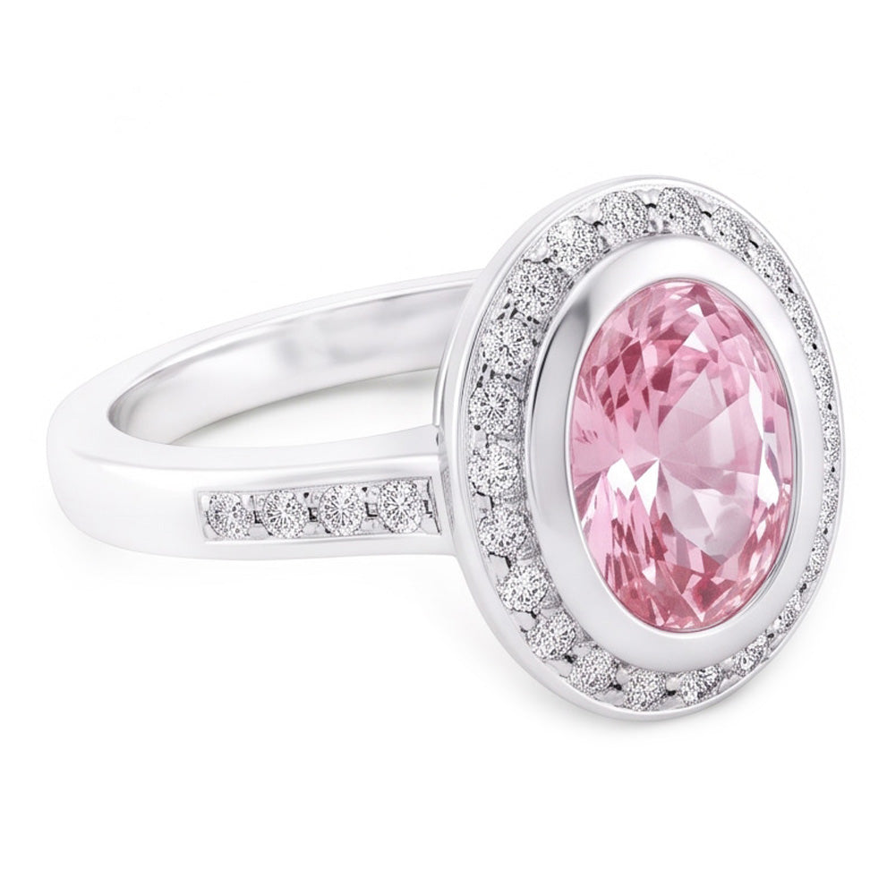 Ovaler rosa Halo-Edelstein-Ring 2.41 ct Weißgold 14K
