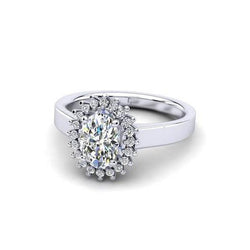 Ovaler & runder Halo Echt Diamant Blumenstil Ring 2.10 Karat Weißgold 14K