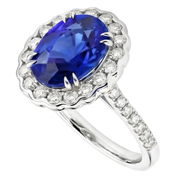 Ovaler srilankischer Saphirdiamantenring 4.30 ct Weißgold 14K