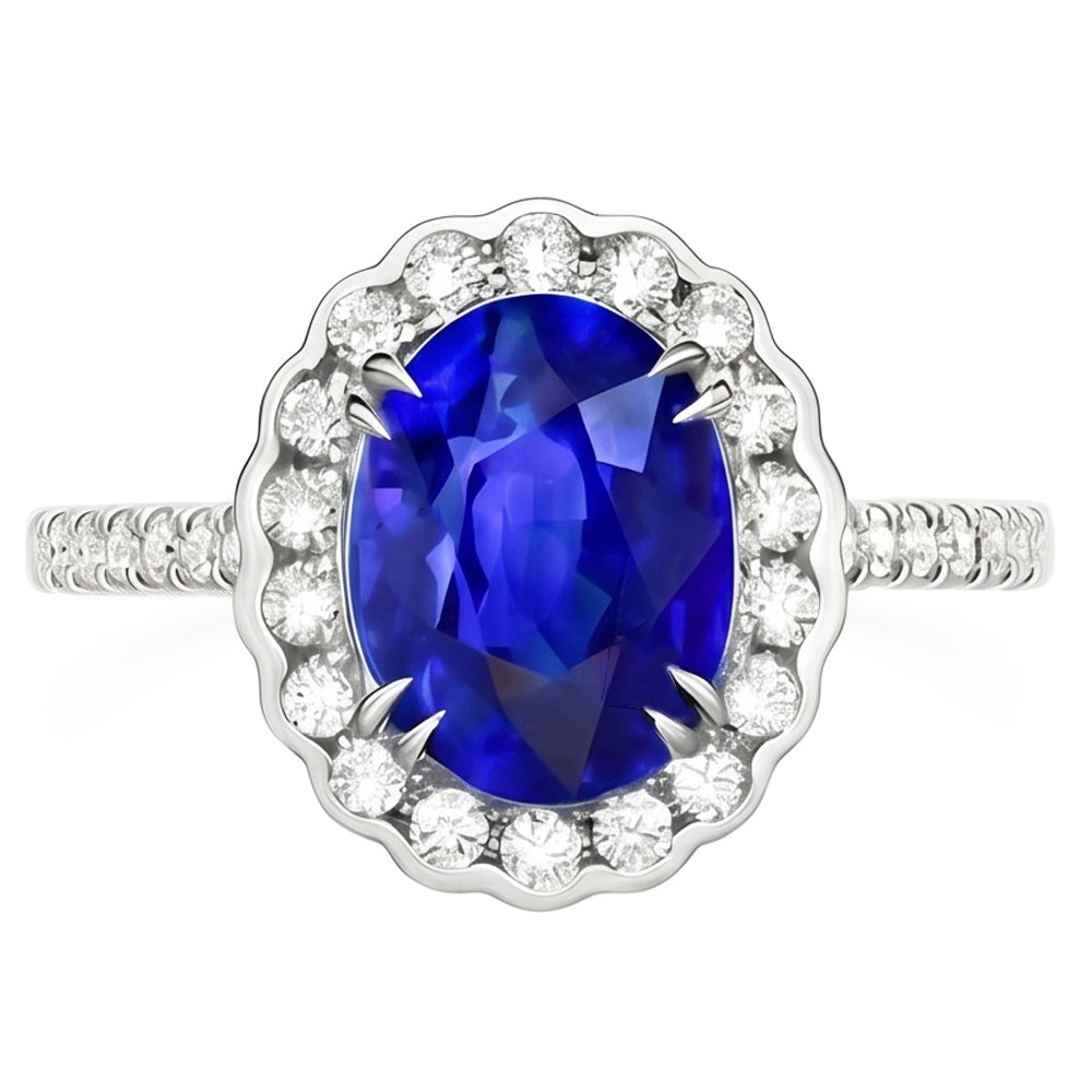 Ovaler srilankischer Saphirdiamantenring 4.30 ct Weißgold 14K