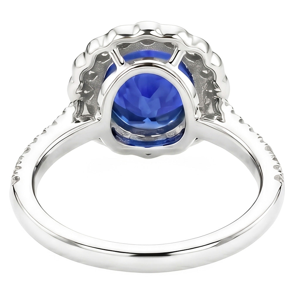 Ovaler srilankischer Saphirdiamantenring 4.30 ct Weißgold 14K