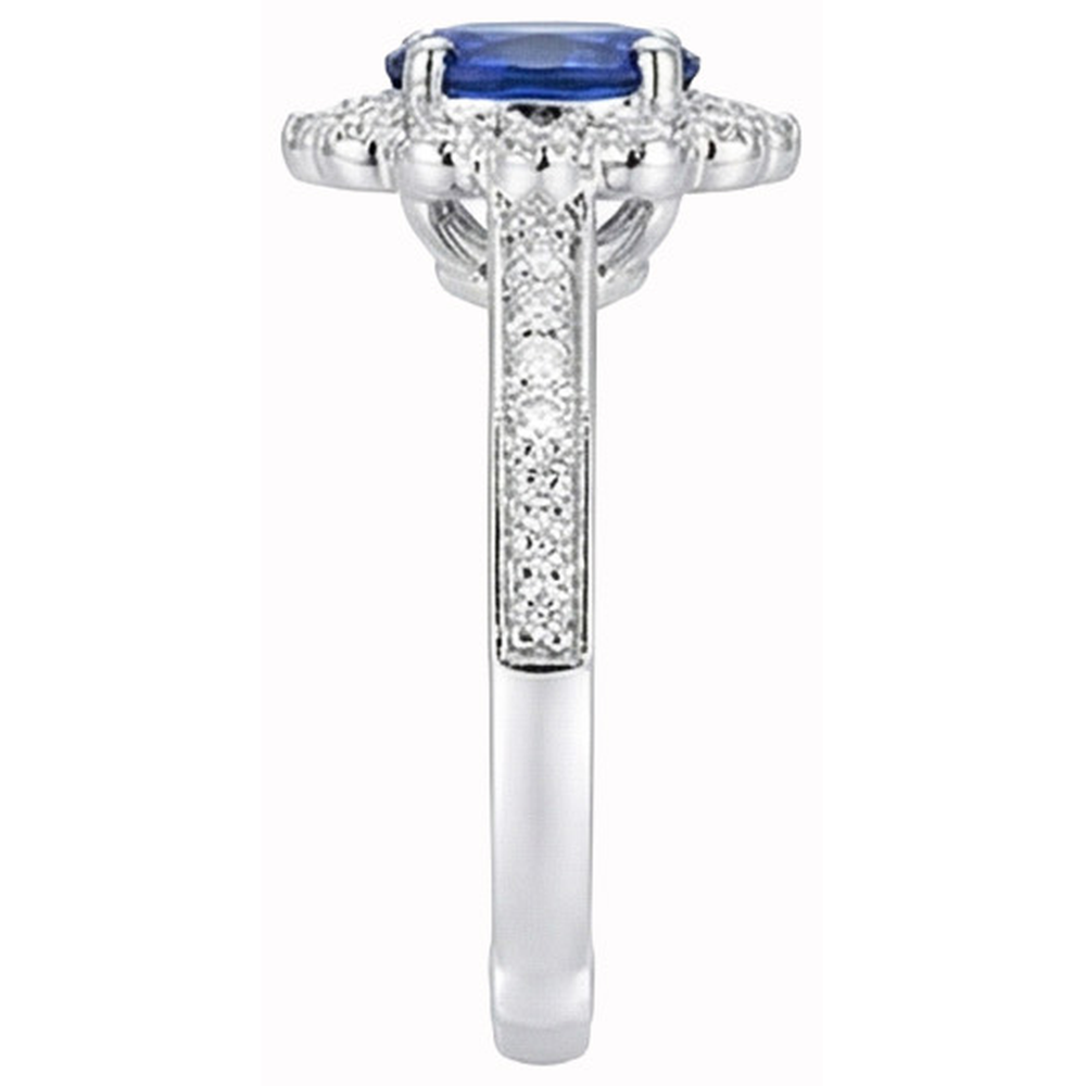 Ovaler srilankischer Saphirring runder Aus der Erde Abgebauter Natürlicher Diamant Goldschmuck 2 Karat