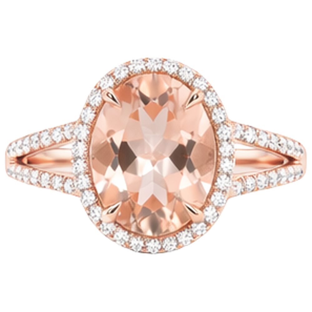 Ovaler und Rundschliff 19,75 Kt Morganit mit Aus der Erde Abgebauter Natürlicher Diamanten Ring Zweifarbiges Gold