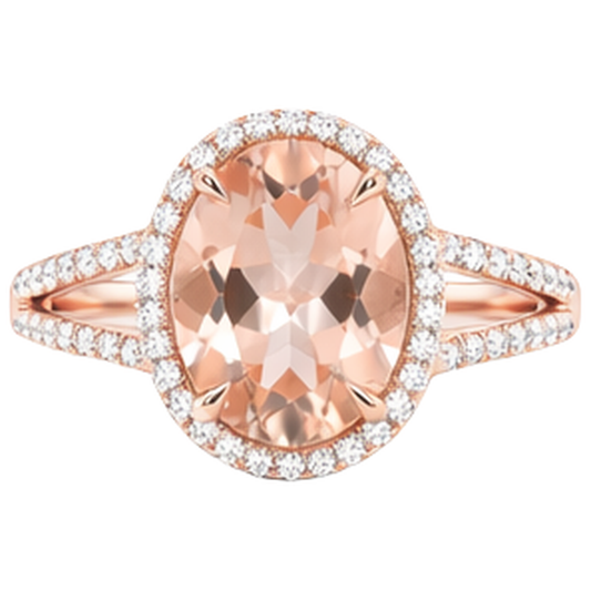 Ovaler und Rundschliff 19,75 Kt Morganit mit Aus der Erde Abgebauter Natürlicher Diamanten Ring Zweifarbiges Gold