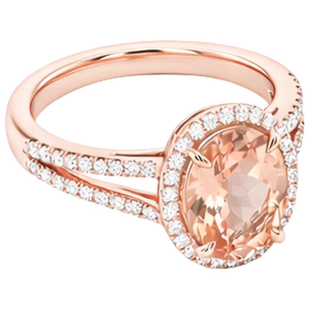 Ovaler und Rundschliff 19,75 Kt Morganit mit Aus der Erde Abgebauter Natürlicher Diamanten Ring Zweifarbiges Gold