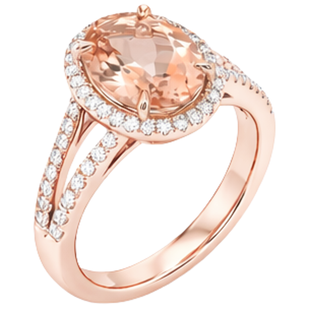 Ovaler und Rundschliff 19,75 Kt Morganit mit Aus der Erde Abgebauter Natürlicher Diamanten Ring Zweifarbiges Gold