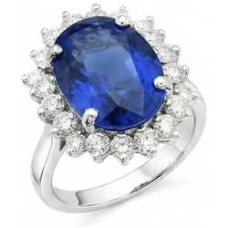 Ovaler und runder Ceylon-Saphir-Ring mit 8.01 Karat Aus der Erde Abgebauter Natürlicher Diamanten WG 14K