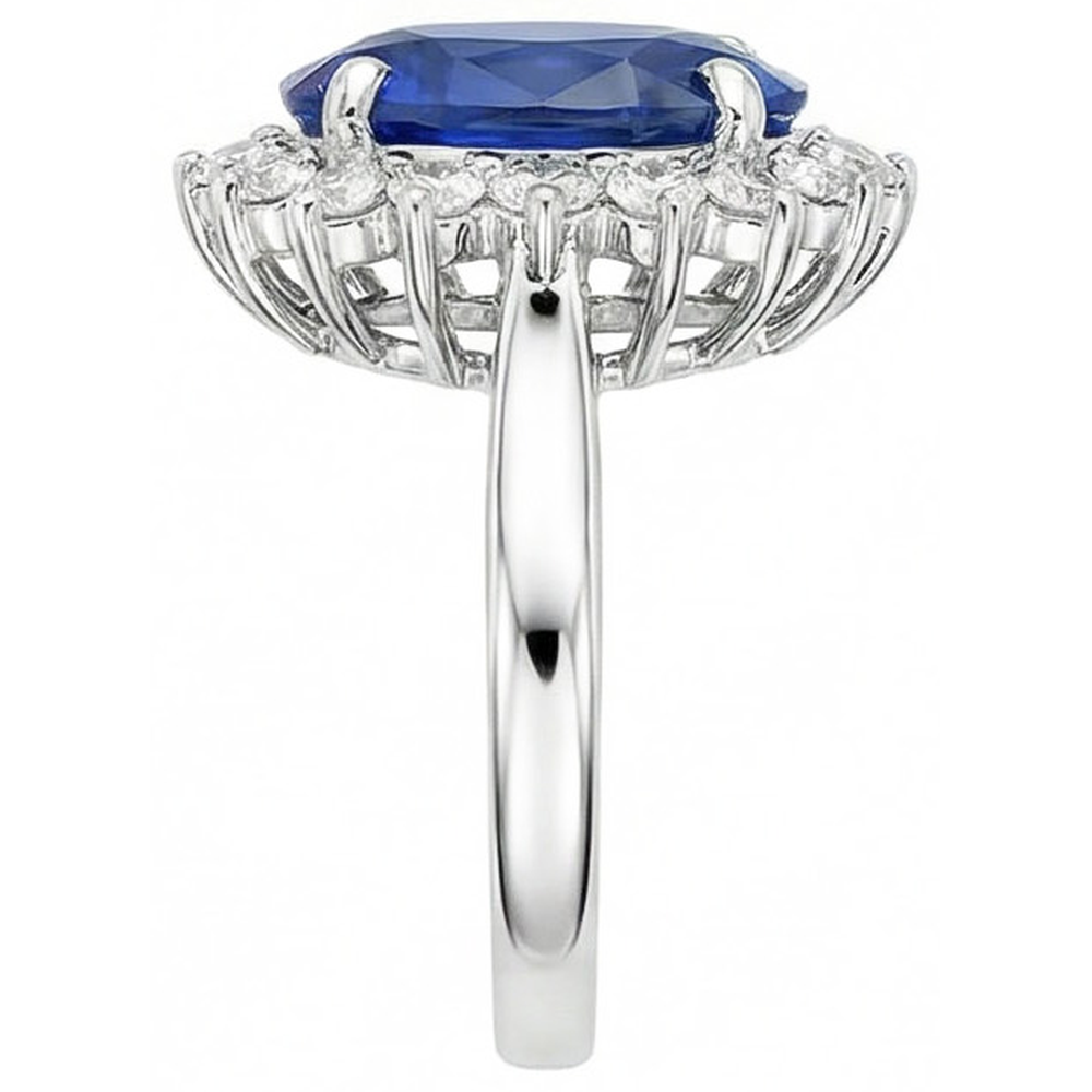 Ovaler und runder Ceylon-Saphir-Ring mit 8.01 Karat Aus der Erde Abgebauter Natürlicher Diamanten WG 14K