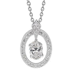Ovaler und runder Echt Diamant-Halskettenanhänger 1,80 Karat 14K Weißgold
