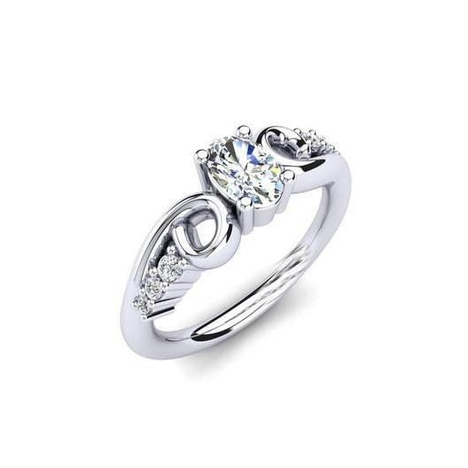 Ovaler und runder Echt Diamant-Verlobungsring mit 1,50 Karat Weißgold 14K