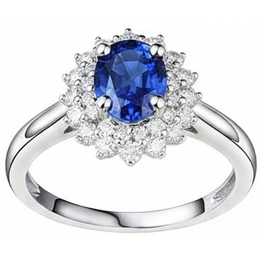 Ovaler und runder Schliff 4 Karat Sri Lanka Saphir Aus der Erde Abgebauter Natürlicher Diamanten Halo Ring