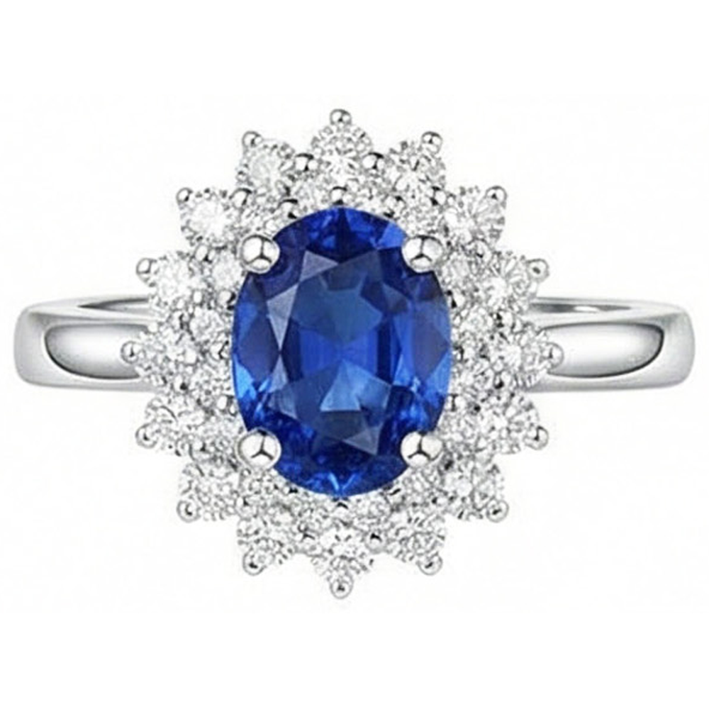 Ovaler und runder Schliff 4 Karat Sri Lanka Saphir Aus der Erde Abgebauter Natürlicher Diamanten Halo Ring