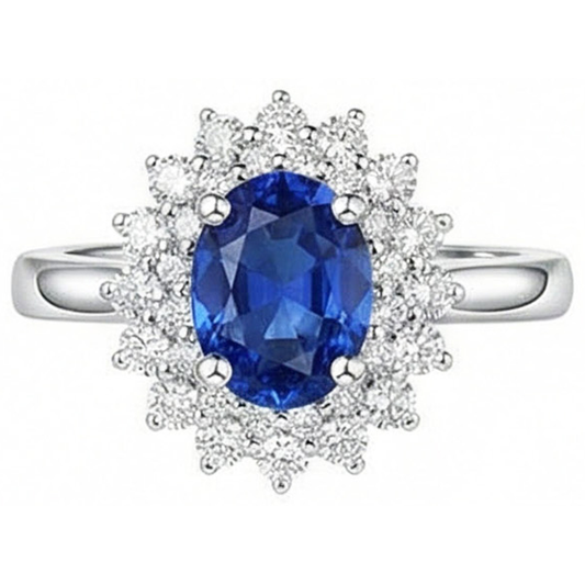 Ovaler und runder Schliff 4 Karat Sri Lanka Saphir Aus der Erde Abgebauter Natürlicher Diamanten Halo Ring