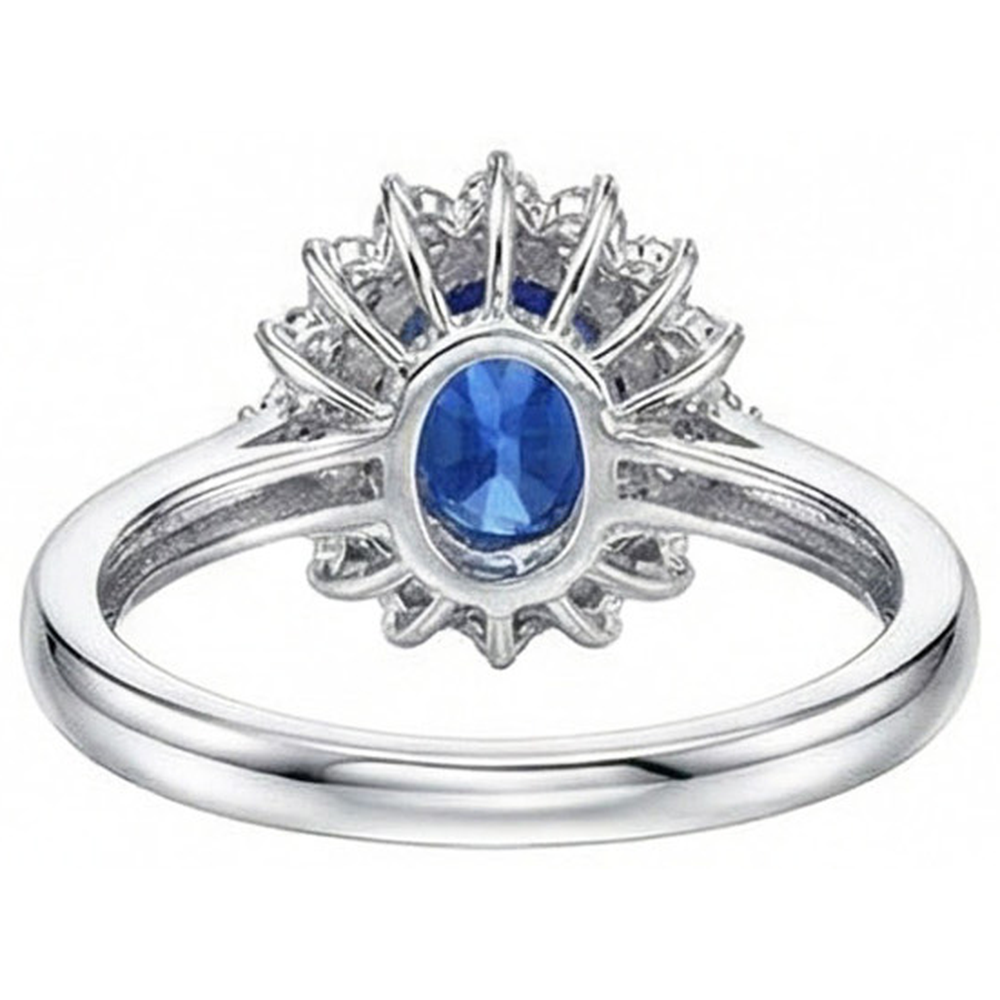 Ovaler und runder Schliff 4 Karat Sri Lanka Saphir Aus der Erde Abgebauter Natürlicher Diamanten Halo Ring
