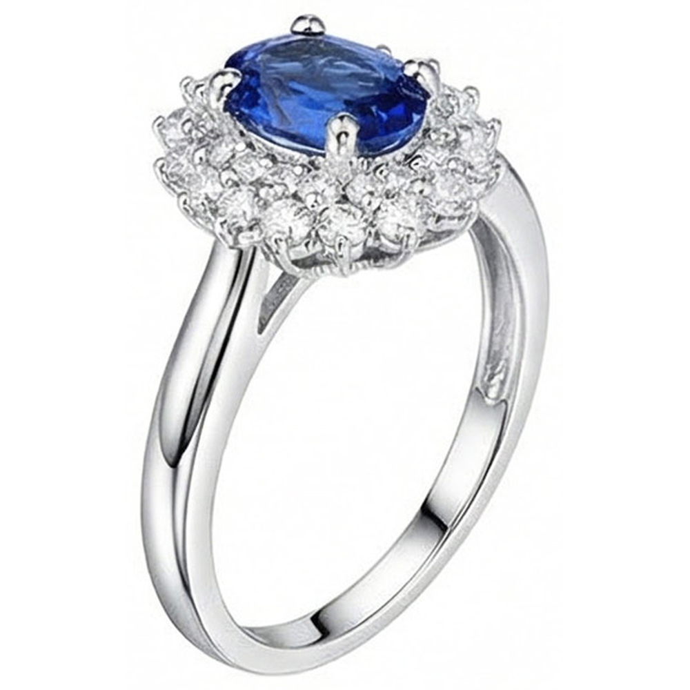 Ovaler und runder Schliff 4 Karat Sri Lanka Saphir Aus der Erde Abgebauter Natürlicher Diamanten Halo Ring
