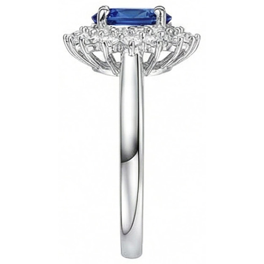 Ovaler und runder Schliff 4 Karat Sri Lanka Saphir Aus der Erde Abgebauter Natürlicher Diamanten Halo Ring