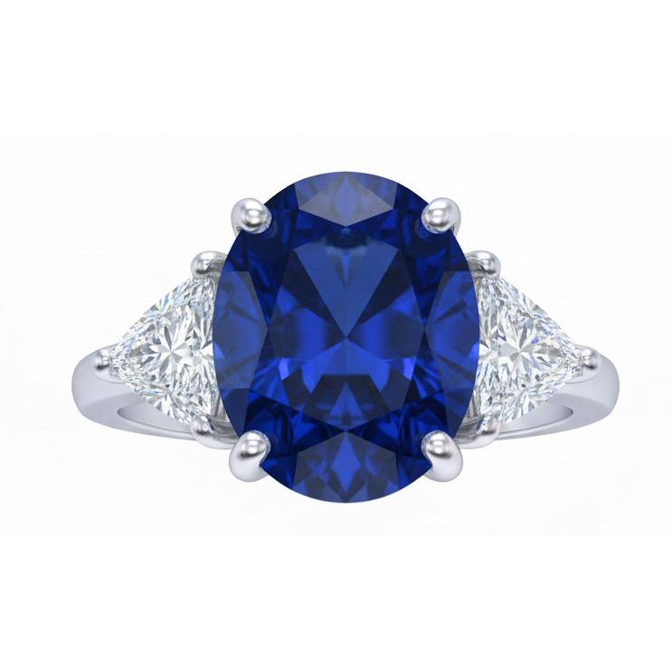 Ovaler Sri Lanka Saphir Trillion Aus der Erde Abgebauter Natürlicher Diamanten 3 Stein Ring 6.01 Karat
