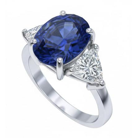 Ovaler Sri Lanka Saphir Trillion Aus der Erde Abgebauter Natürlicher Diamanten 3 Stein Ring 6.01 Karat