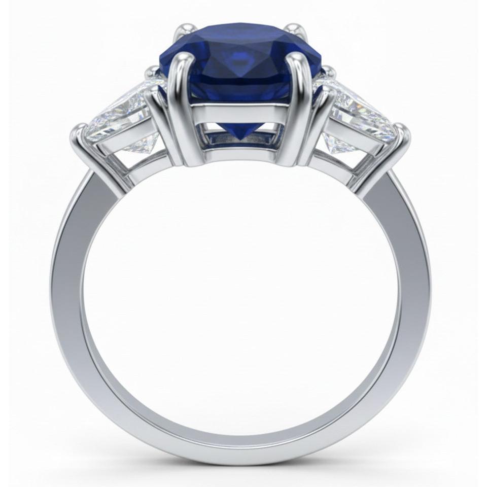 Ovaler Sri Lanka Saphir Trillion Aus der Erde Abgebauter Natürlicher Diamanten 3 Stein Ring 6.01 Karat