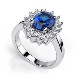Ovaler Sri Lanka Saphir & Aus der Erde Abgebauter Natürlicher Diamant Ring Weiß Gold Schmuck